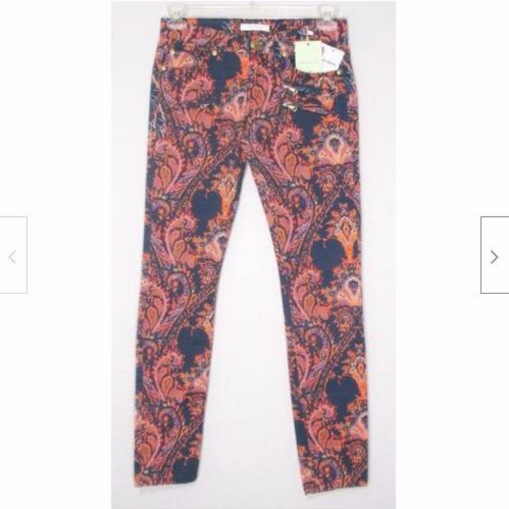 NWT Pierre Balmain Paisley Print Denim Skinny Jeans 25